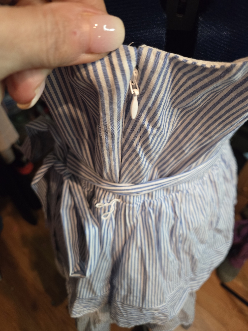 J CREW Light Blue Striped Tiered Midi Dress with With Belted Bow - Picture 5 of 7